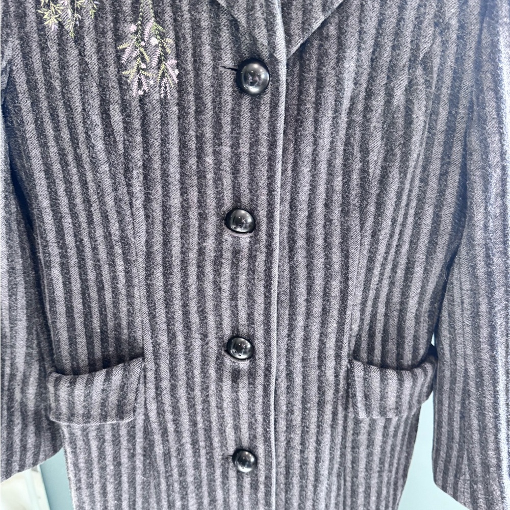 80% Wool Vintage Wool Long Coat Embroidered Minimal Designer Size S - Picture 11 of 16